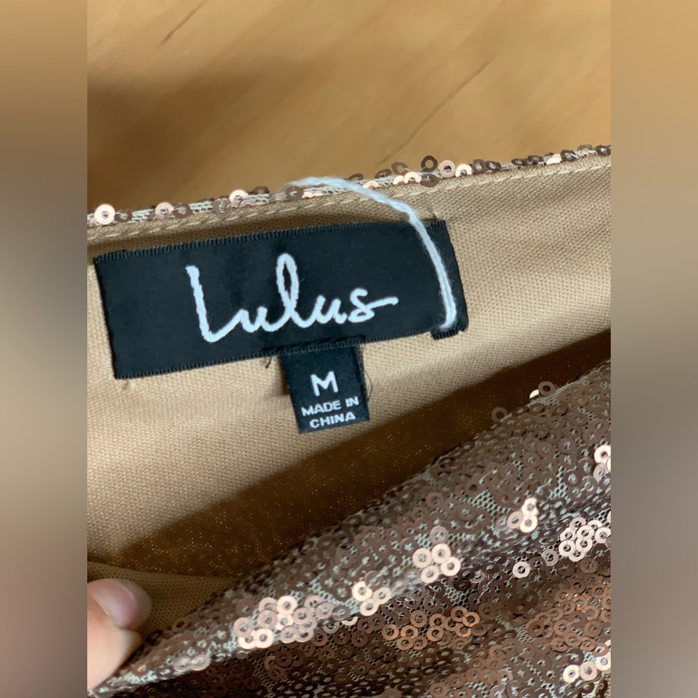 Lulu's Shimmering Rose Gold Sleeveless  Sequin Mini Dress.     Size-Medium - Picture 2 of 4